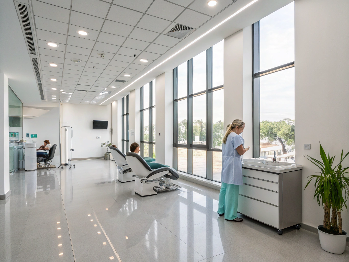 Modern dental office environment with professional equipment and collaborative atmosphere
