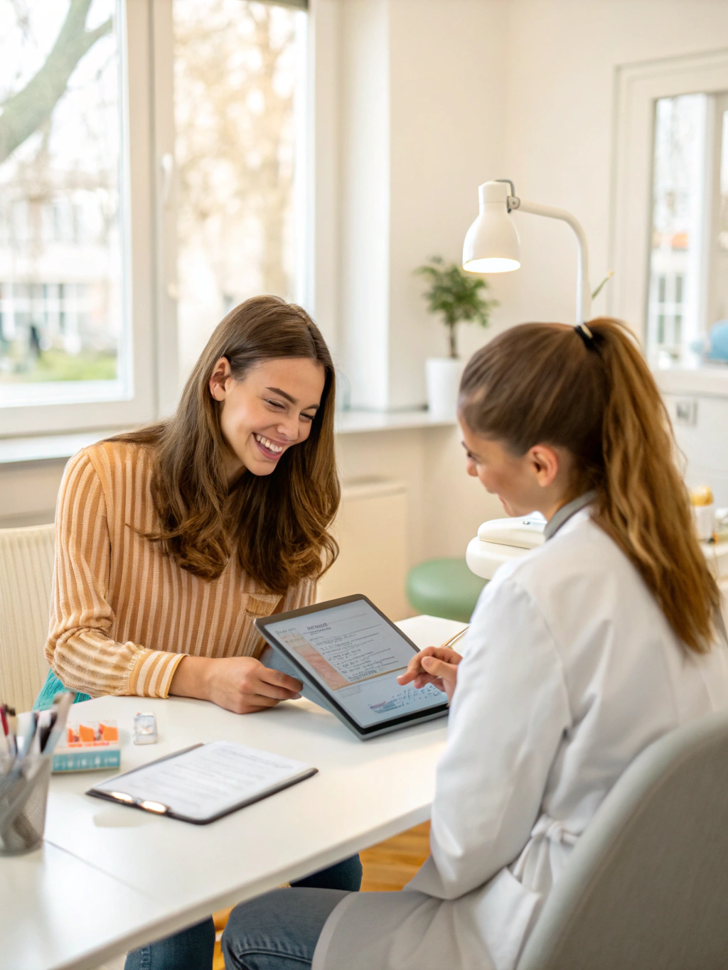 Patient completing digital registration for dental services